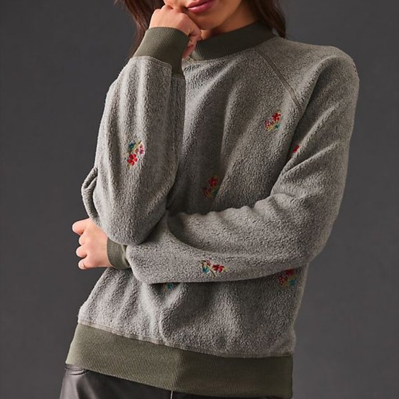 new Anthropologie T.La Embroidered Mock-Neck Sweatshirt XS NWT - Picture 2 of 8